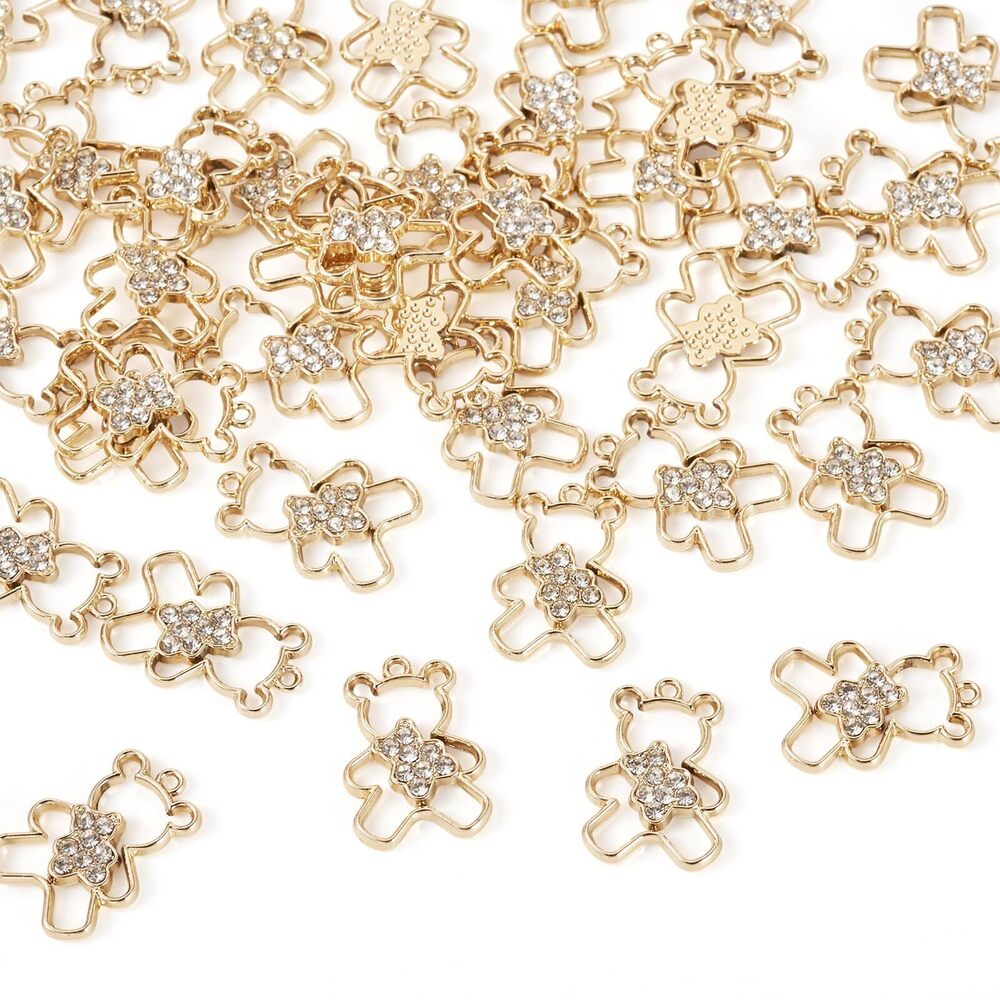 3322 Crystal Rhinestone Charms Golden Cute Bear Hollow Pendants 40pcs